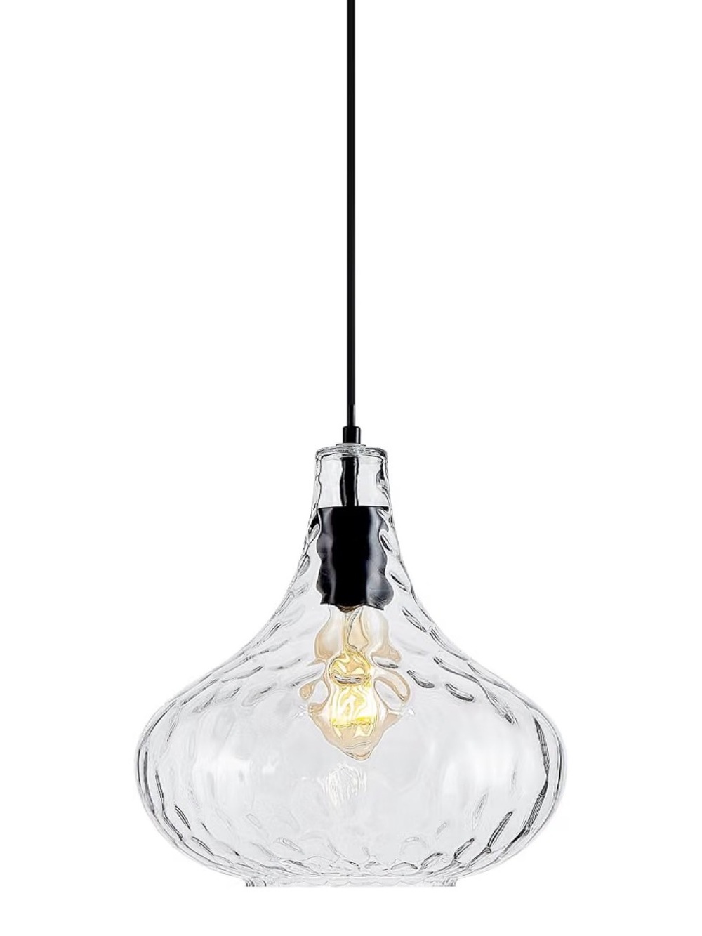 Clear Hammered Glass Pendant Light Black Modern Farmhouse Ceiling Fixture